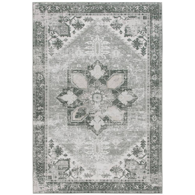 SAFAVIEH Tuscon Dark Sage/Ivory 4 ft. x 6 ft. Machine Washable Border Distressed Area Rug TSN102F-4