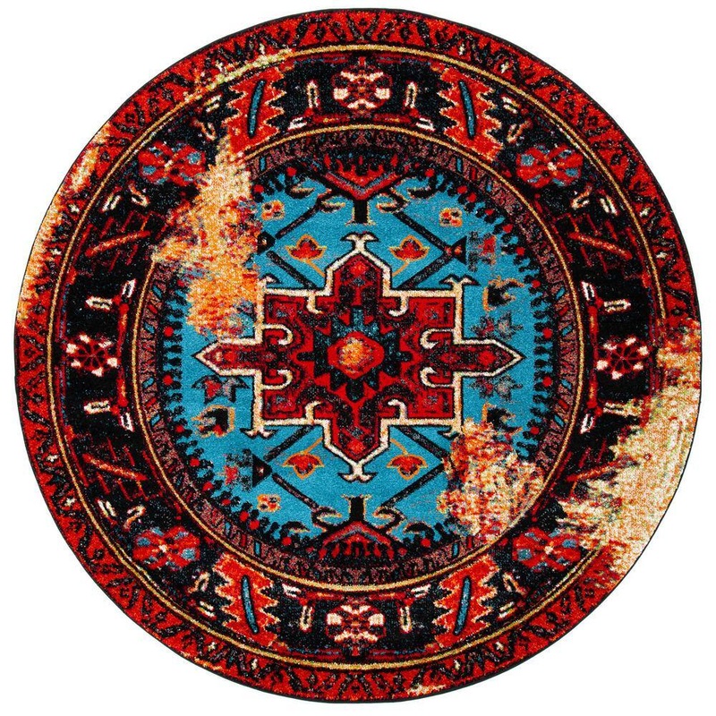 SAFAVIEH Vintage Hamadan Red/Light Blue 5 ft. x 5 ft. Floral Border Round Area Rug VTH211Q-5R