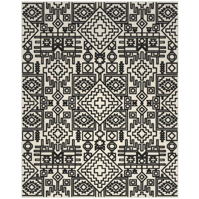 Sams International Napa Mercana Ivory and Black 5 ft. 3 in. x 7 ft. 6 in. Tribal Chenille and Viscose Area Rug 6206-5×8