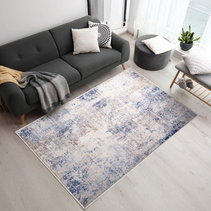 Sorbus 5×7 FT Blue Area Rug, Machine Washable, Non-Slip, Vintage Rug-Low Pile Non-Shedding Area Rugs with Rubber Backing RG-A57