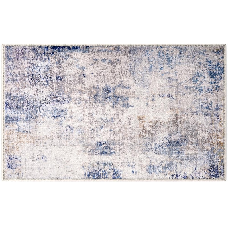 Sorbus Blue 3 ft. x 5 ft. Area Rug for Entryway Machine Washable Non-Slip Vintage Rug – Low Pile Non-Shedding Indoor Rugs RG-A35
