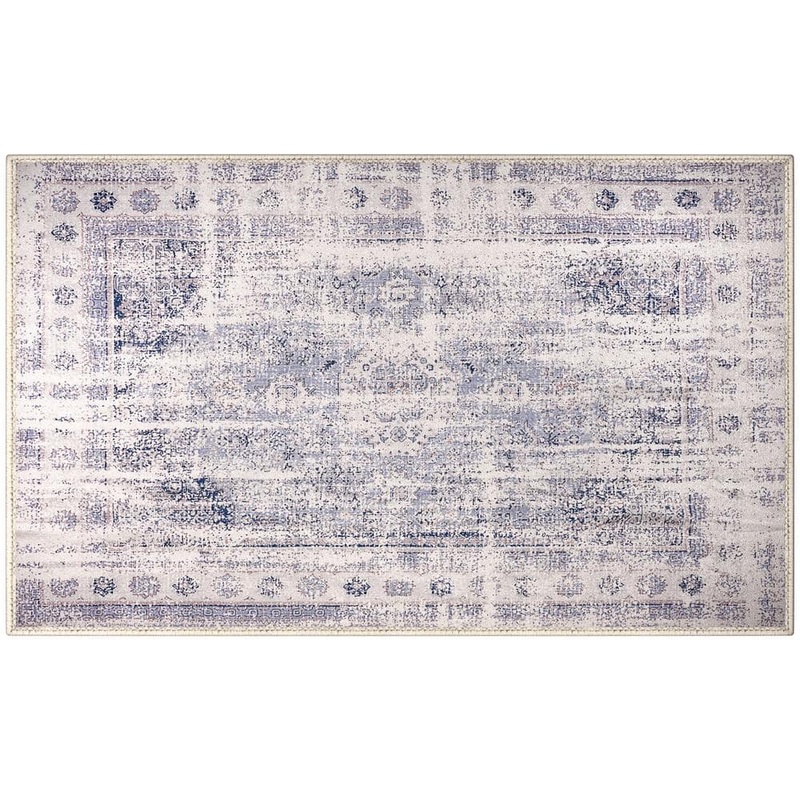 Sorbus Blue 3 ft. x 5 ft. Border Area Rug for Entryway Machine Washable Non-Slip Vintage Rug-Low Pile Non-Shedding Indoor Rugs RG-C35