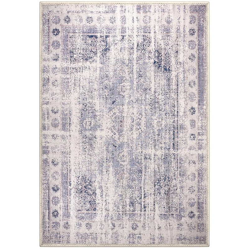 Sorbus Blue 5 ft. x 7 ft. Border Area Rug Machine Washable Non-Slip Vintage Rug-Low Pile Non-Shedding Rugs with Rubber Backing RG-C57