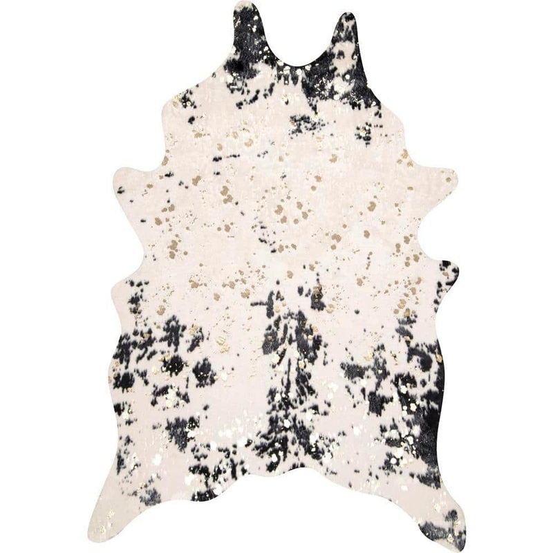 StyleWell Alferce Faux Cowhide Ivory/Black 6 ft. x 8 ft. Shaped Area Rug BIBR01B-59077