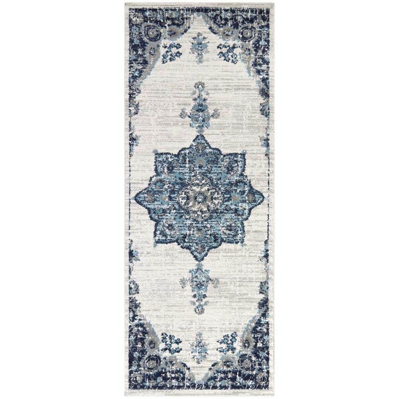 StyleWell Aurora 2 ft. 7 in. x 7 ft. Teal Medallion Runner Area Rug 3123294