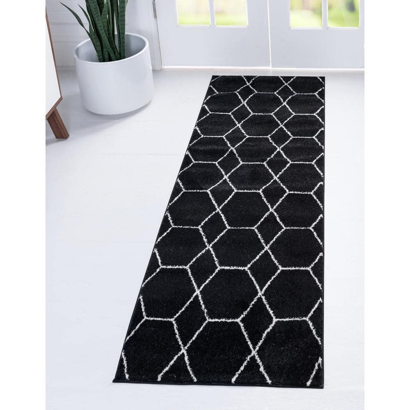 StyleWell Trellis Frieze Black/Ivory 2 ft. x 13 ft. Geometric Runner Rug 3146684