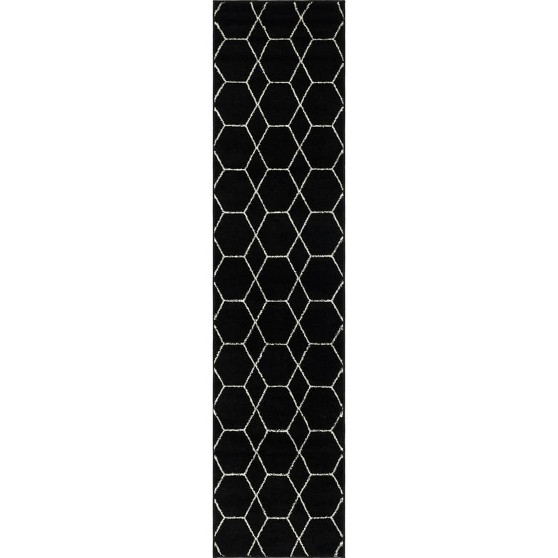 StyleWell Trellis Frieze Black/Ivory 2 ft. x 8 ft. Geometric Runner Rug 3146685