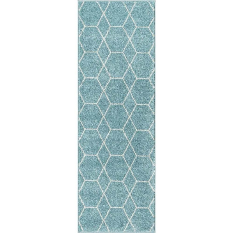 StyleWell Trellis Frieze Light Blue/Ivory Blue 2 ft. x 6 ft. Geometric Runner Rug 3145475