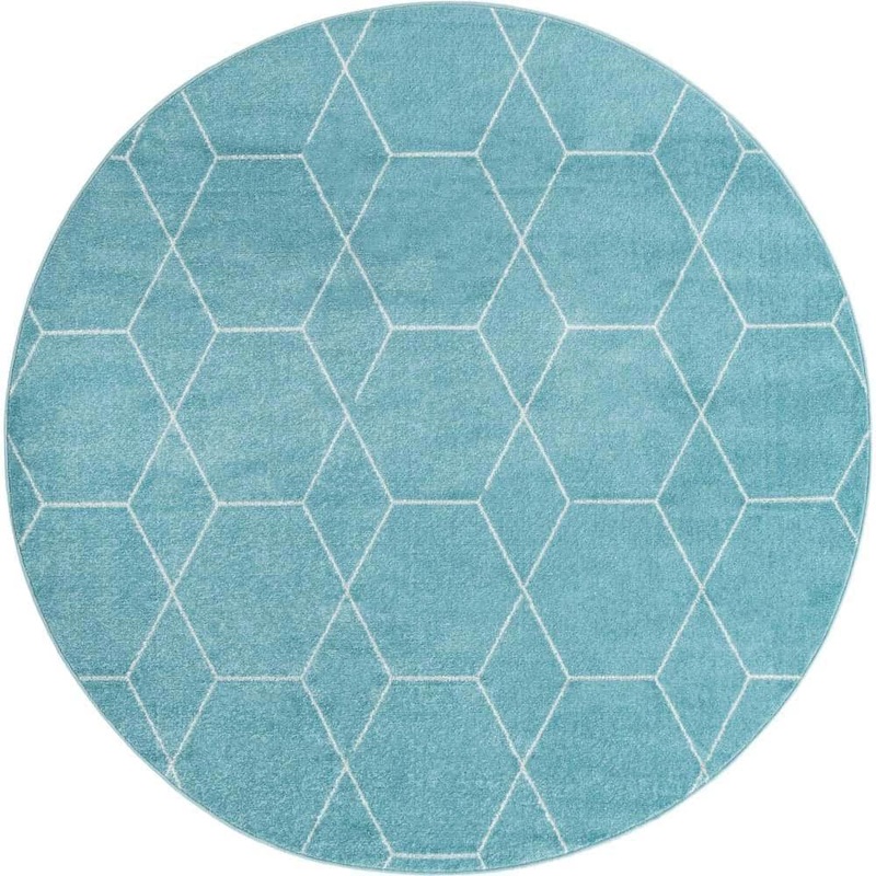 StyleWell Trellis Frieze Light Blue/Ivory Blue 4 ft. Round Geometric Area Rug 3145474