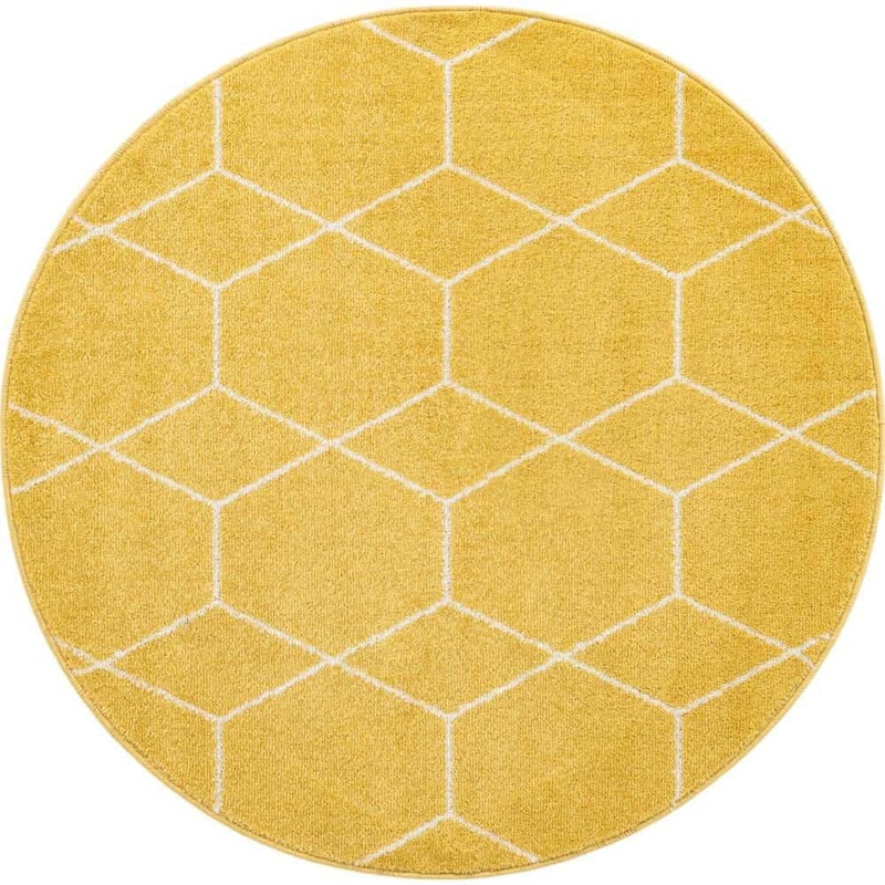 StyleWell Trellis Frieze Yellow/Ivory 4 ft. Round Geometric Area Rug 3145478