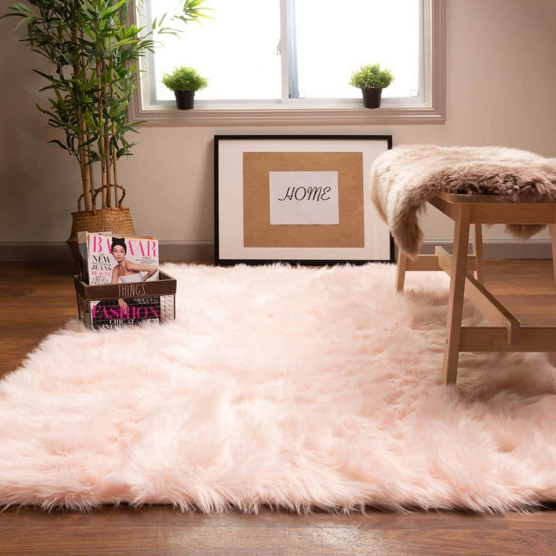 Super Area Rugs Serene Silky Faux Fur Fluffy Shag Rug Light Pink 6′ x 9′ SAR-SER01-LIGHT-PINK-6X9