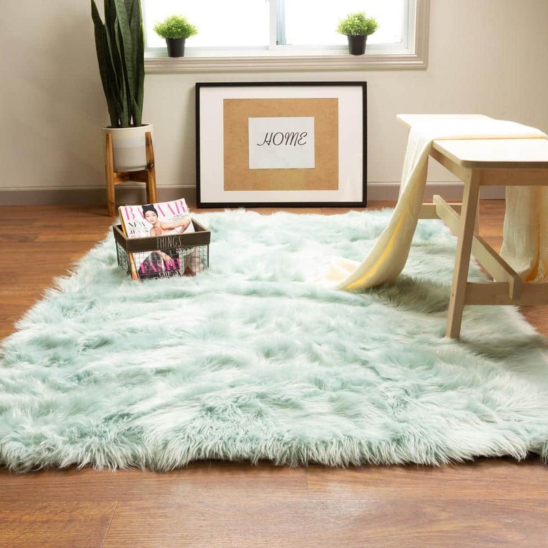 Super Area Rugs Serene Silky Faux Fur Fluffy Shag Rug Teal 6′ x 9′ SAR-SER01-TEAL-6X9