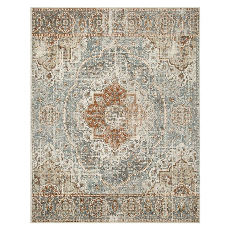 SUPERIOR Bodhi Canal Blue 7 ft. 10 in. x 10 ft. Oriental Medallion Canal Indoor Farmhouse Polypropylene Area Rug 7.8X10RUG-BODHI-CB