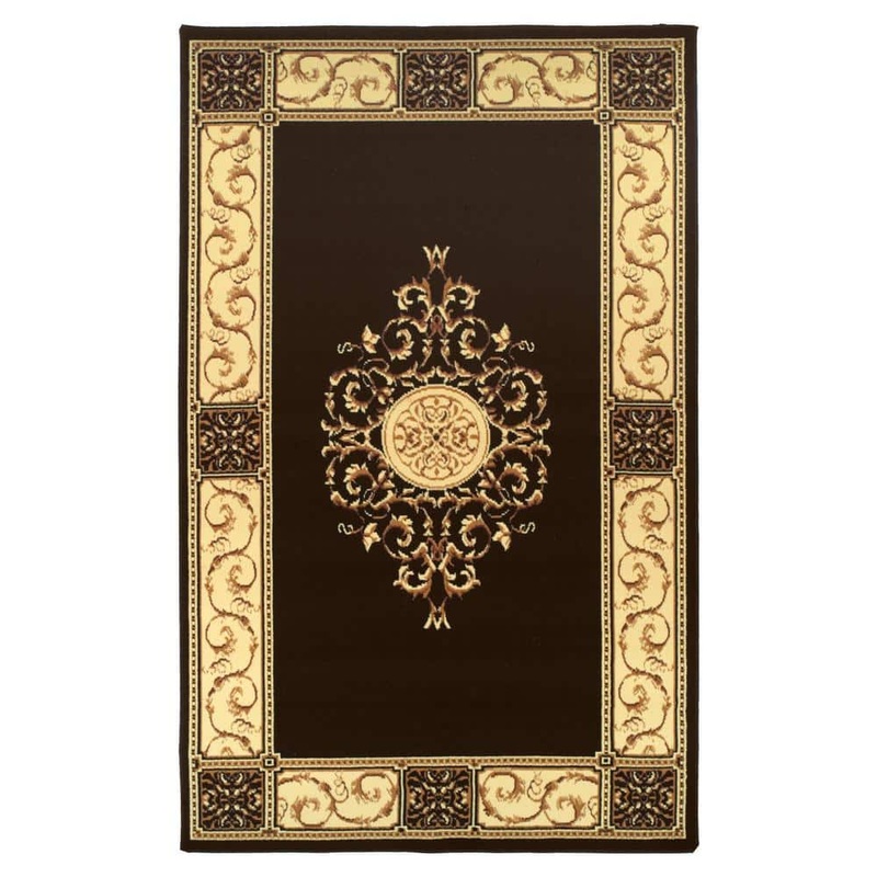 SUPERIOR Elegant-Medallion Coffee 8 ft. x 10 ft. Rectangle Border Medallion Scroll Polypropylene Area Rug 8X10RUGELEGM-CF
