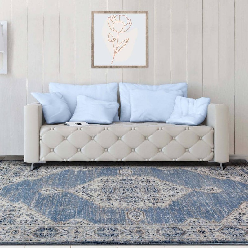 SUPERIOR Kailani Blue/Cream 9 ft. x 12 ft. Modern Farmhouse Medallion Indoor Area Rug 9X12RUG-KAIL-BLCR