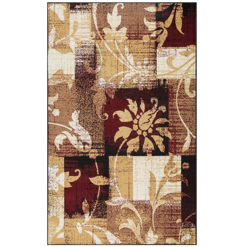 SUPERIOR Pastiche Burgundy 5 ft. x 8 ft. Rectangle Floral Patchwork Geometric Polypropylene Area Rug 5X8RUGPASTI-BG