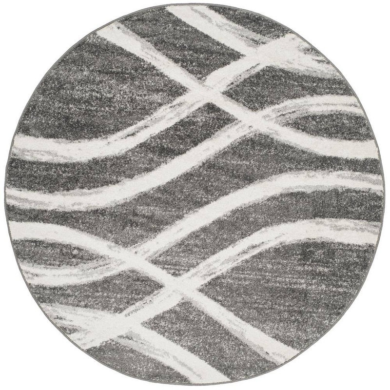 SAFAVIEH Adirondack Charcoal/Ivory Doormat 3 ft. x 3 ft. Waves Round Area Rug ADR125R-3R