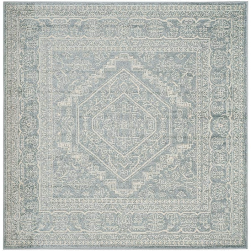 SAFAVIEH Adirondack Slate/Ivory 6 ft. x 6 ft. Square Medallion Border Area Rug ADR108T-6SQ