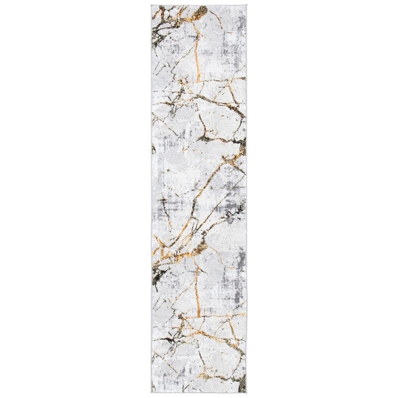 SAFAVIEH Amelia Gray/Gold 2 ft. x 12 ft. Abstract Distressed Runner Rug ALA293G-212