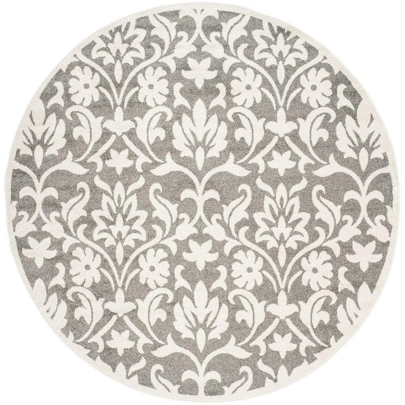 SAFAVIEH Amherst Dark Gray/Beige 7 ft. x 7 ft. Round Floral Border Area Rug AMT424R-7R