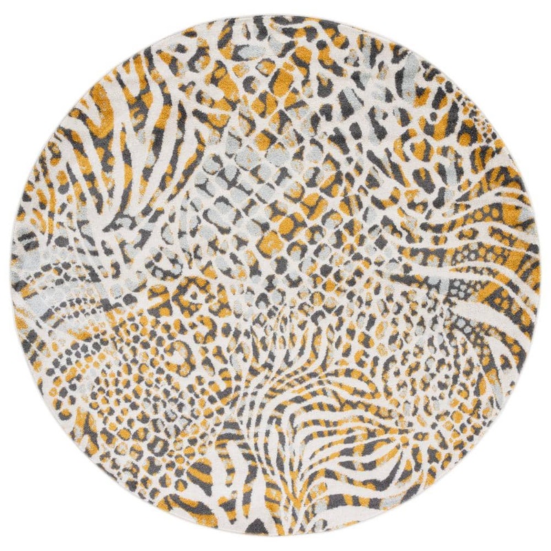 SAFAVIEH Amsterdam Beige/Gold 7 ft. x 7 ft. Animal Print Round Area Rug AMS187D-7R