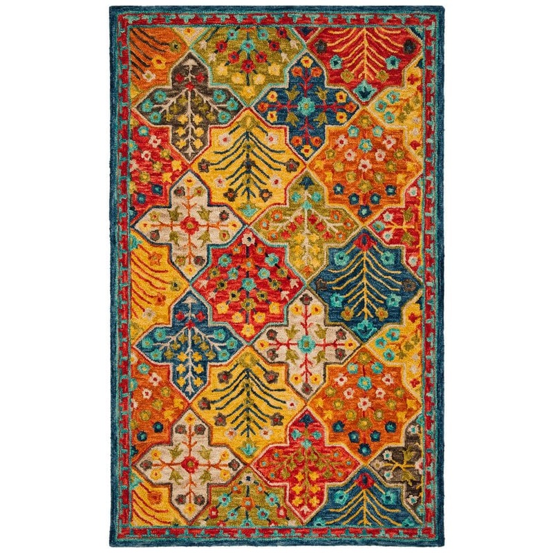 SAFAVIEH Aspen Blue/Orange 8 ft. x 10 ft. Border Area Rug APN514M-8