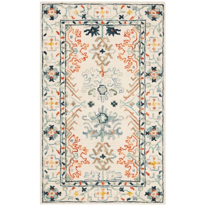 SAFAVIEH Aspen Ivory/Blue Doormat 2 ft. x 3 ft. Border Area Rug APN310A-2