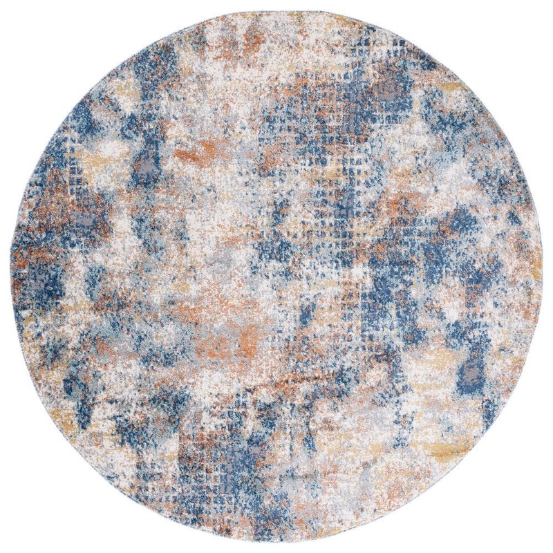 SAFAVIEH Aston Navy/Gold 7 ft. x 7 ft. Abstract Distressed Round Area Rug ASN704M-7R