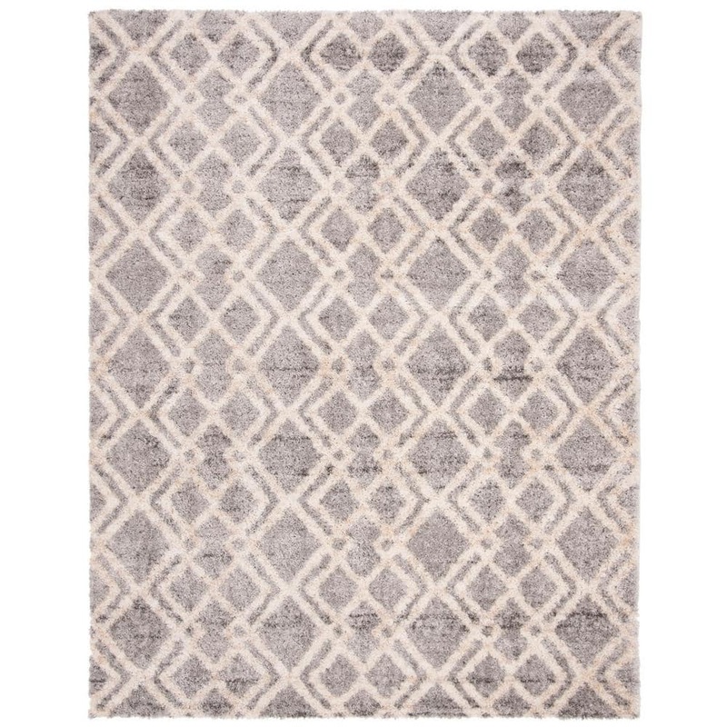 SAFAVIEH Berber Shag Gray/Cream 8 ft. x 10 ft. Multi-Diamond Geometric Area Rug BER213G-8