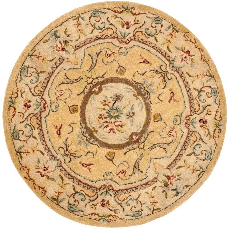 SAFAVIEH Bergama Light Gold/Beige 8 ft. x 8 ft. Round Border Area Rug BRG168A-8R