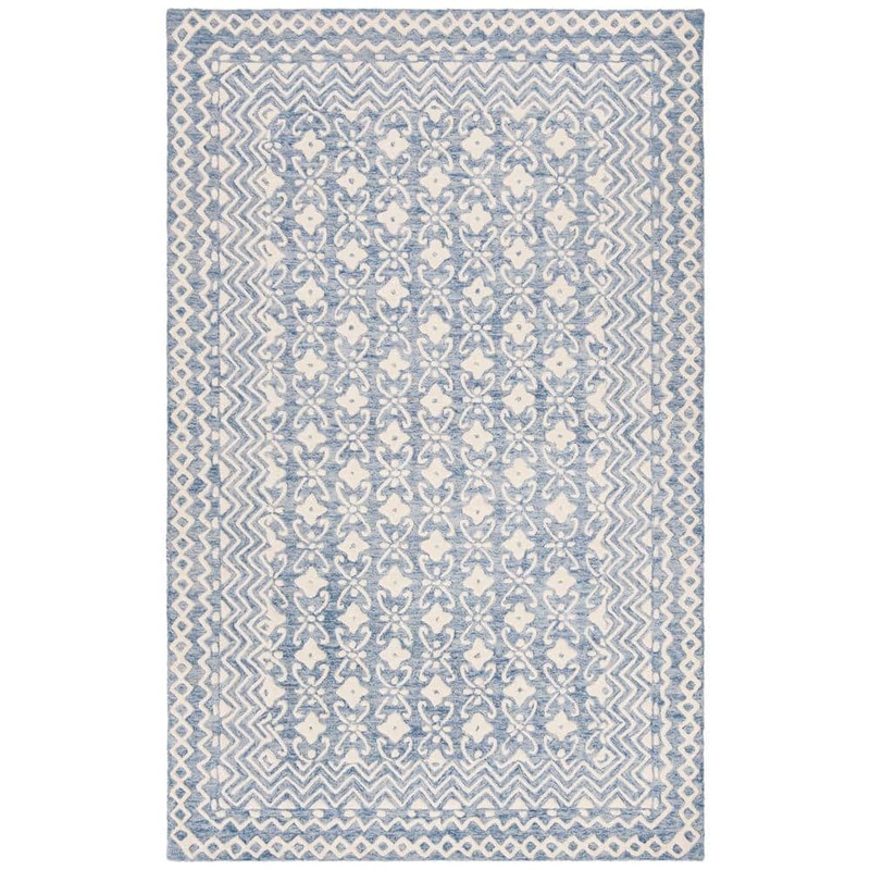 SAFAVIEH Blossom Blue/Ivory 4 ft. x 6 ft. Geometric Area Rug BLM114M-4