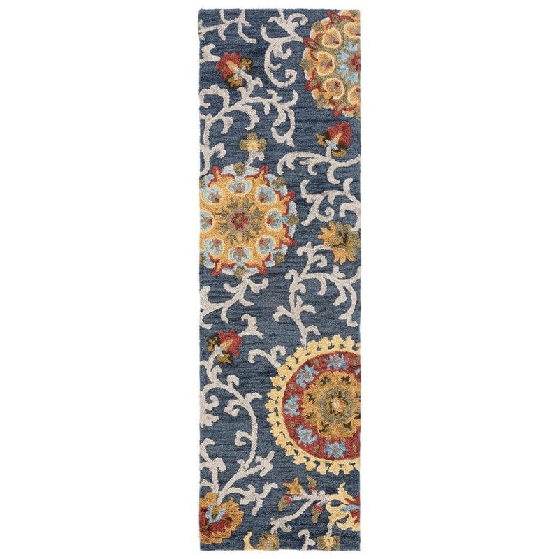 SAFAVIEH Blossom Navy/Multi 2 ft. x 10 ft. Bohemian Floral Runner Rug BLM401N-210