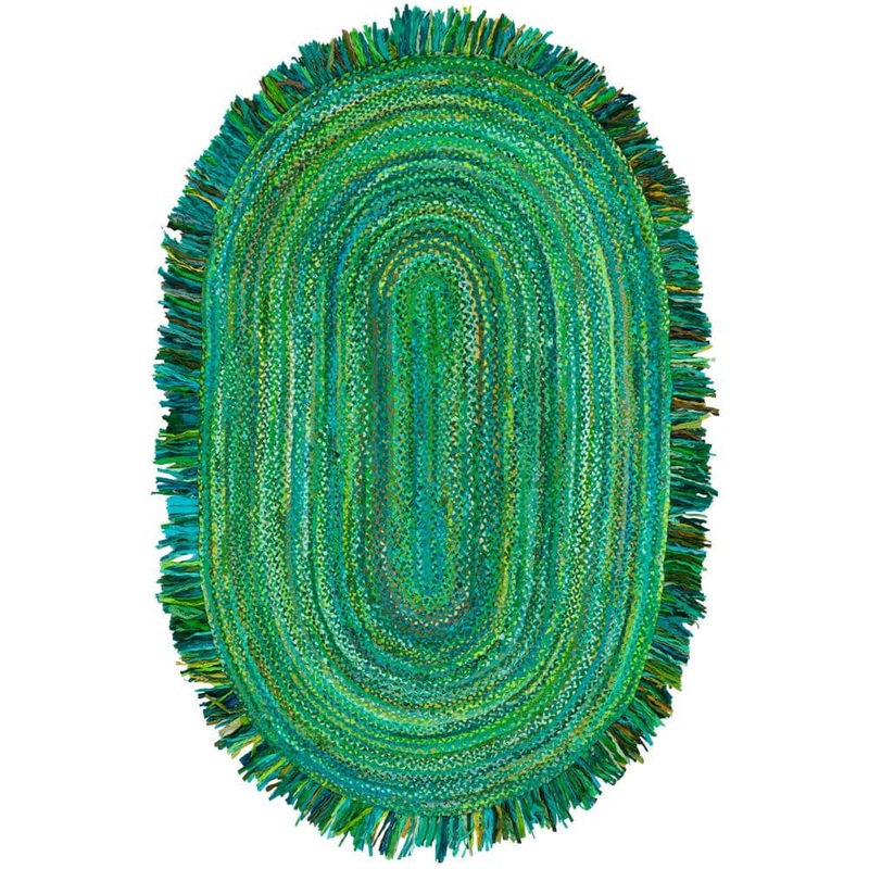 SAFAVIEH Braided Green 5 ft. x 8 ft. Abstract Striped Oval Area Rug BRD451Y-5OV