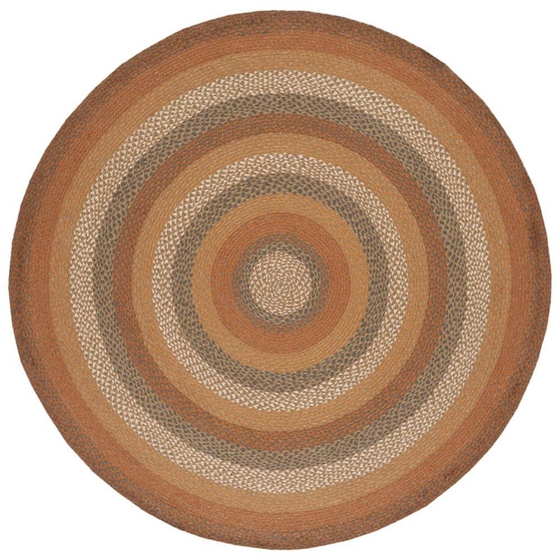 SAFAVIEH Braided Ivory/Green 6 ft. x 6 ft. Border Striped Round Area Rug BRD652A-6R