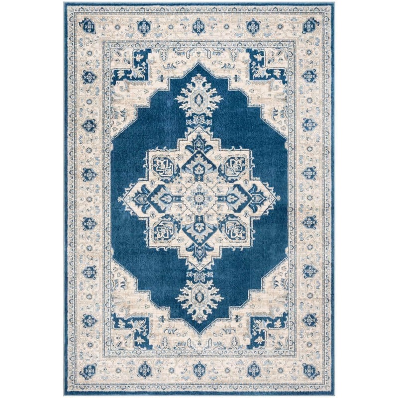 SAFAVIEH Brentwood Navy/Cream 6 ft. x 9 ft. Floral Medallion Border Area Rug BNT865N-6