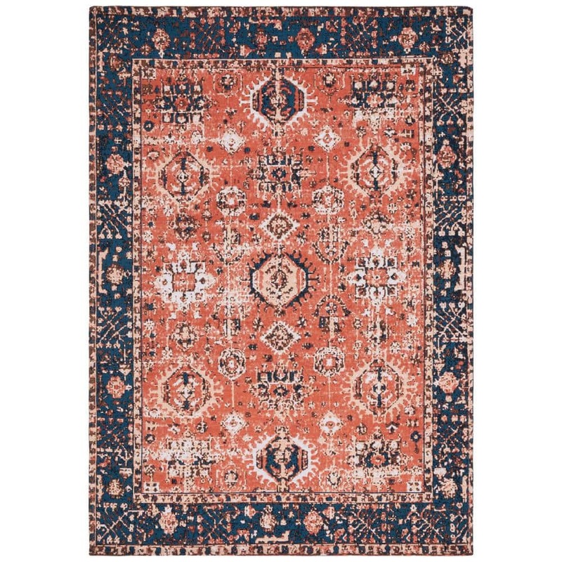 SAFAVIEH Easy Care Red/Navy 4 ft. x 6 ft. Machine Washable Border Medallion Geometric Area Rug ECR102Q-4