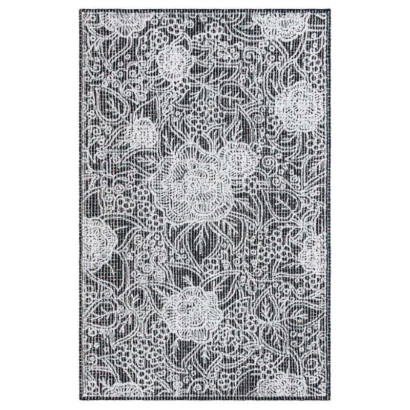 SAFAVIEH Ebony Black/Ivory 8 ft. x 10 ft. Floral Area Rug EBN114Z-8