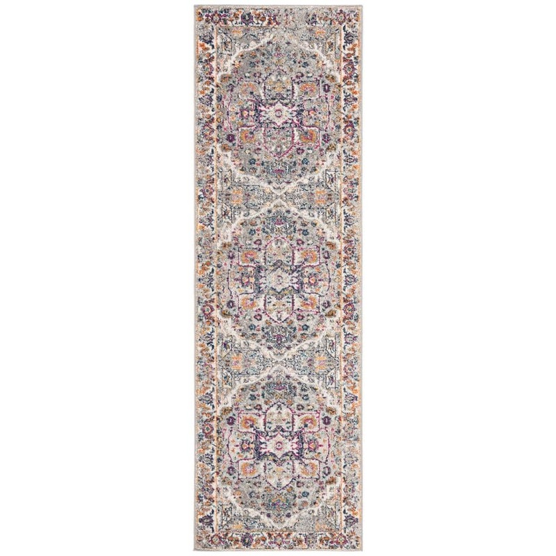 SAFAVIEH Evoke Gray 2 ft. x 7 ft. Border Medallion Runner Rug EVK275H-27