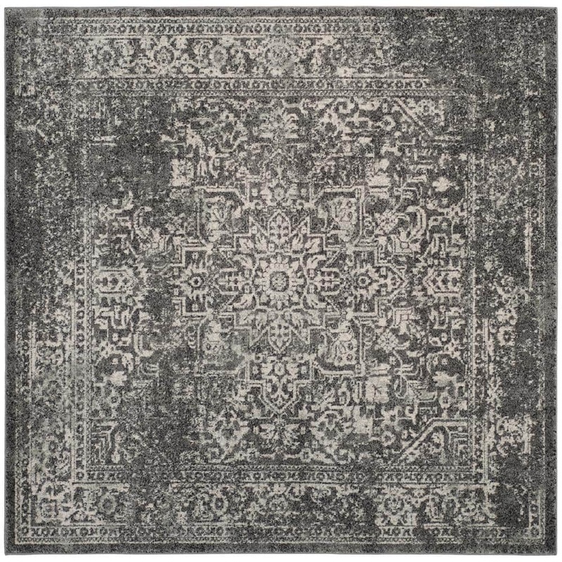 SAFAVIEH Evoke Gray/Ivory 5 ft. x 5 ft. Square Border Medallion Distressed Area Rug EVK256D-5SQ