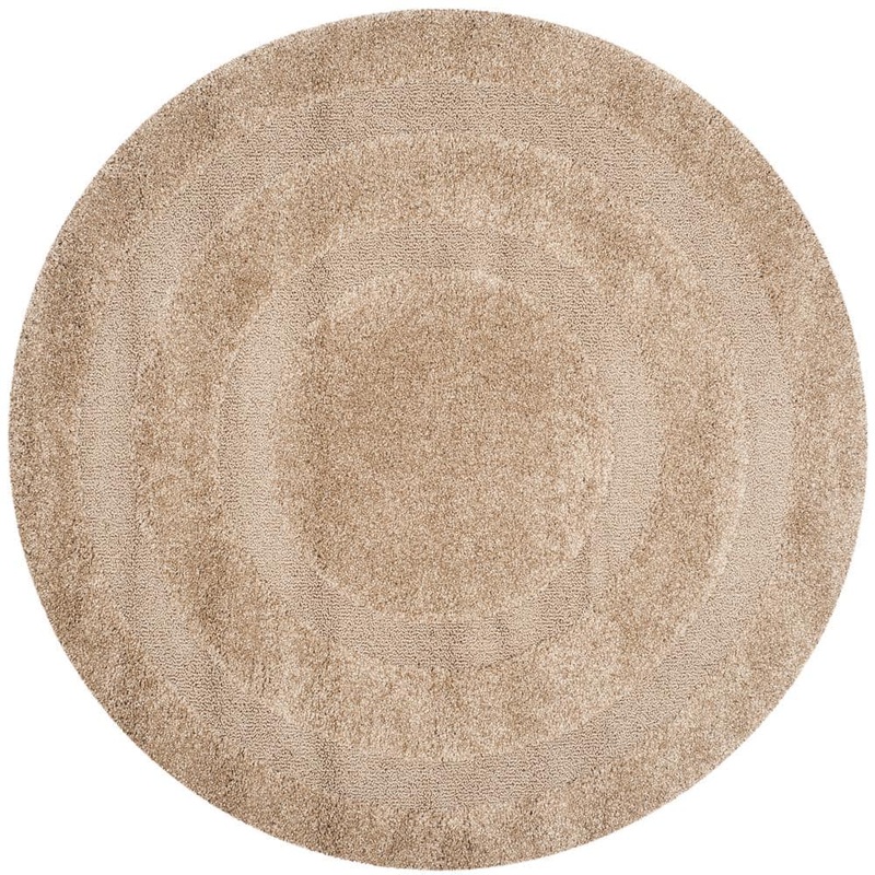 SAFAVIEH Florida Shag Beige 5 ft. x 5 ft. Round Border Area Rug SG454-1313-5R