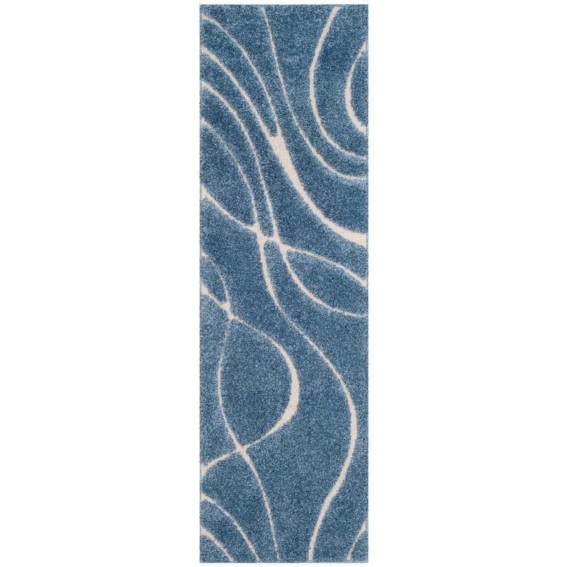 SAFAVIEH Florida Shag Light Blue/Cream 2 ft. x 11 ft. Solid Runner Rug SG471-6011-211