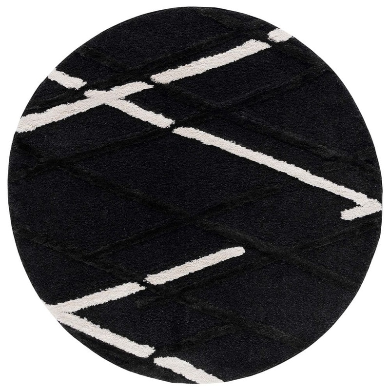 SAFAVIEH Hi-Lo Shag Charcoal/Ivory 7 ft. x 7 ft. Solid Color Striped Round Area Rug HLS206H-7R
