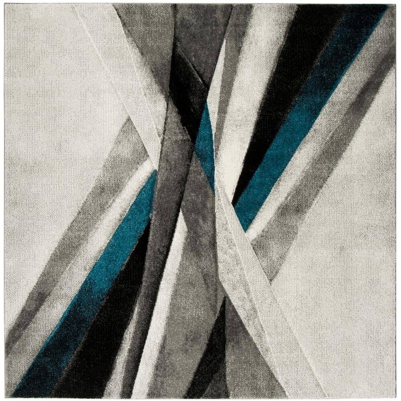 SAFAVIEH Hollywood Gray/Teal 4 ft. x 4 ft. Square Abstract Area Rug HLW710D-4SQ