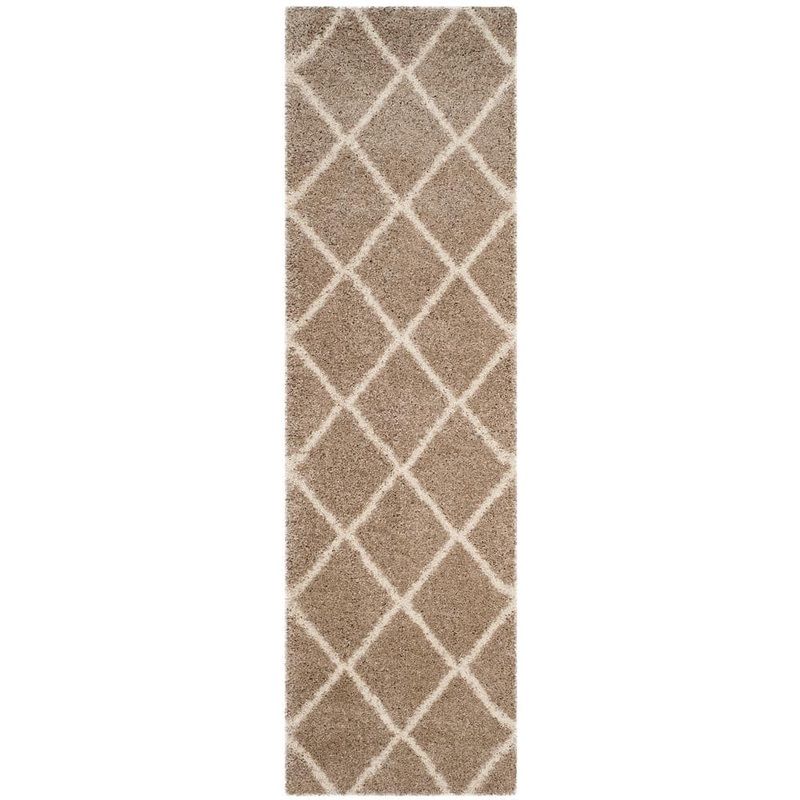 SAFAVIEH Hudson Shag Beige/Ivory 2 ft. x 10 ft. Geometric Diamonds Runner Rug SGH281S-210