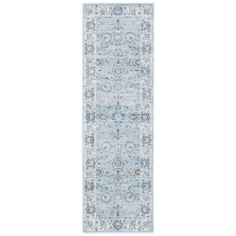 SAFAVIEH Isabella Light Blue/Cream 2 ft. x 7 ft. Speckled Floral Border Runner Rug ISA940M-27