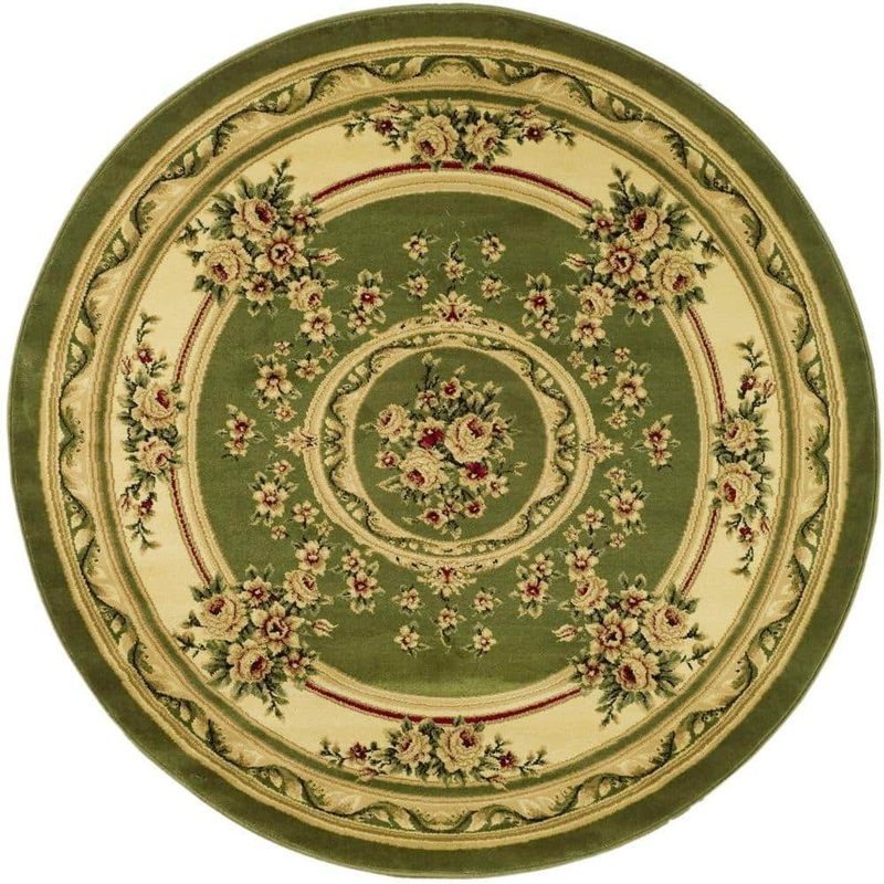 SAFAVIEH Lyndhurst Sage/Ivory 5 ft. x 5 ft. Round Medallion Border Floral Area Rug LNH218B-5R