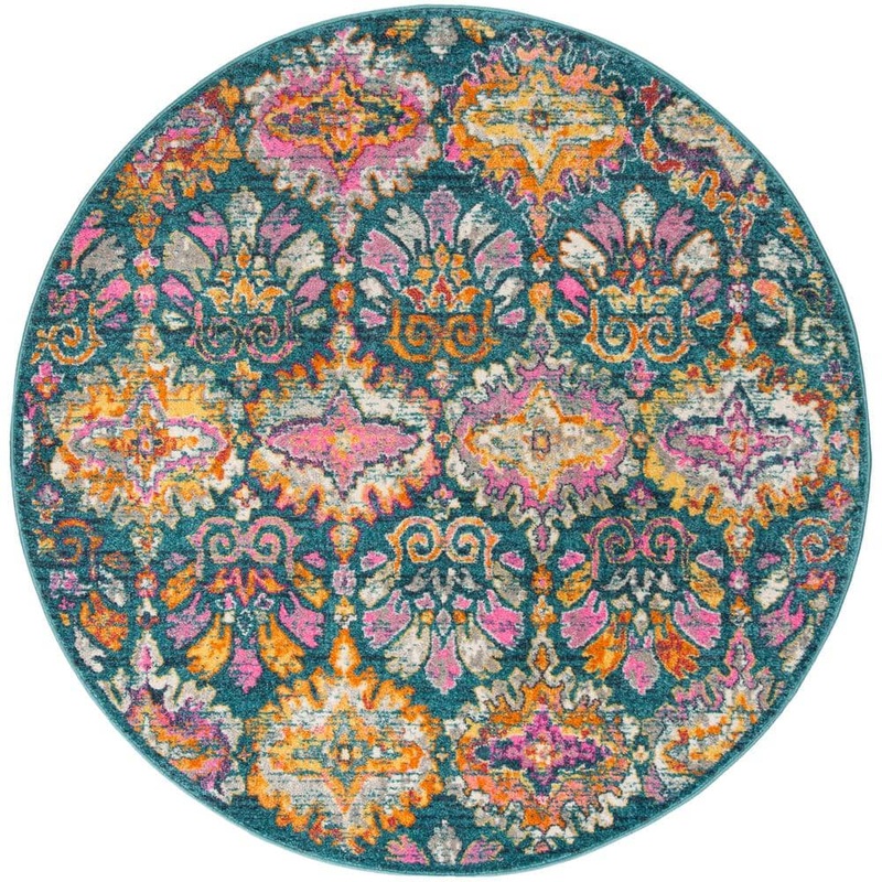 SAFAVIEH Madison Blue/Orange 7 ft. x 7 ft. Round Floral Area Rug MAD144A-7R