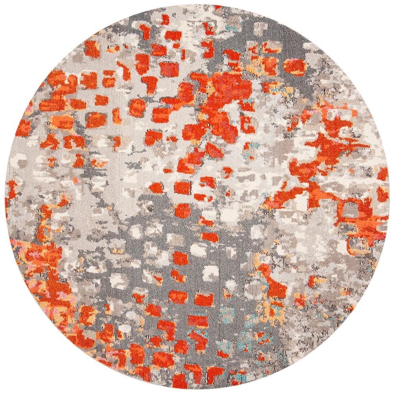 SAFAVIEH Madison Gray/Orange 12 ft. x 12 ft. Geometric Abstract Round Area Rug MAD425H-12R