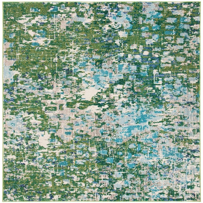 SAFAVIEH Madison Green/Turquoise 7 ft. x 7 ft. Square Abstract Area Rug MAD425Y-7SQ