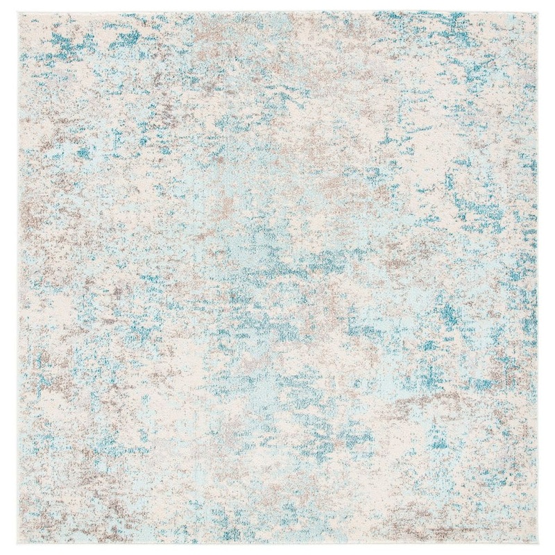 SAFAVIEH Madison Ivory/Teal 5 ft. x 5 ft. Geometric Abstract Square Area Rug MAD453C-5SQ